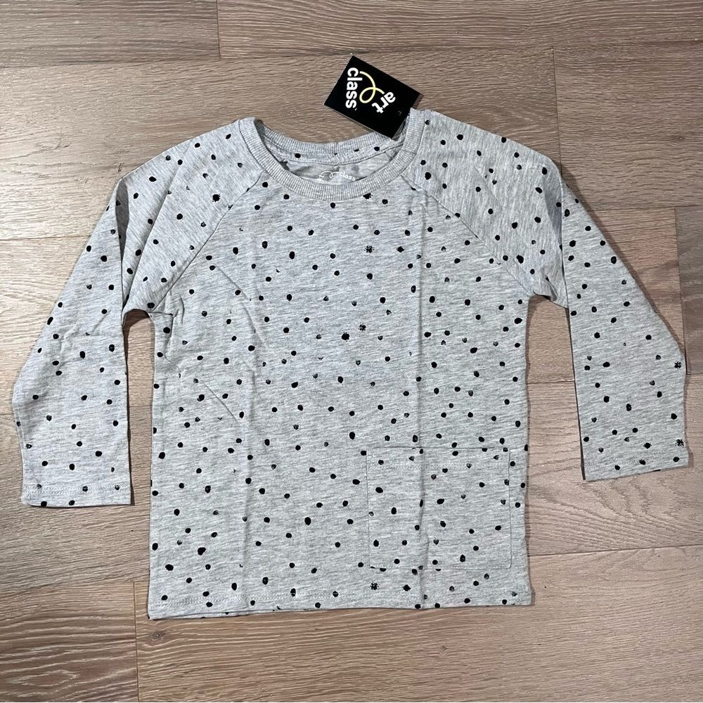 Target Art Class Toddler Girl Gray Polka Dot Long Sleeve Tee Shirt Top 4T